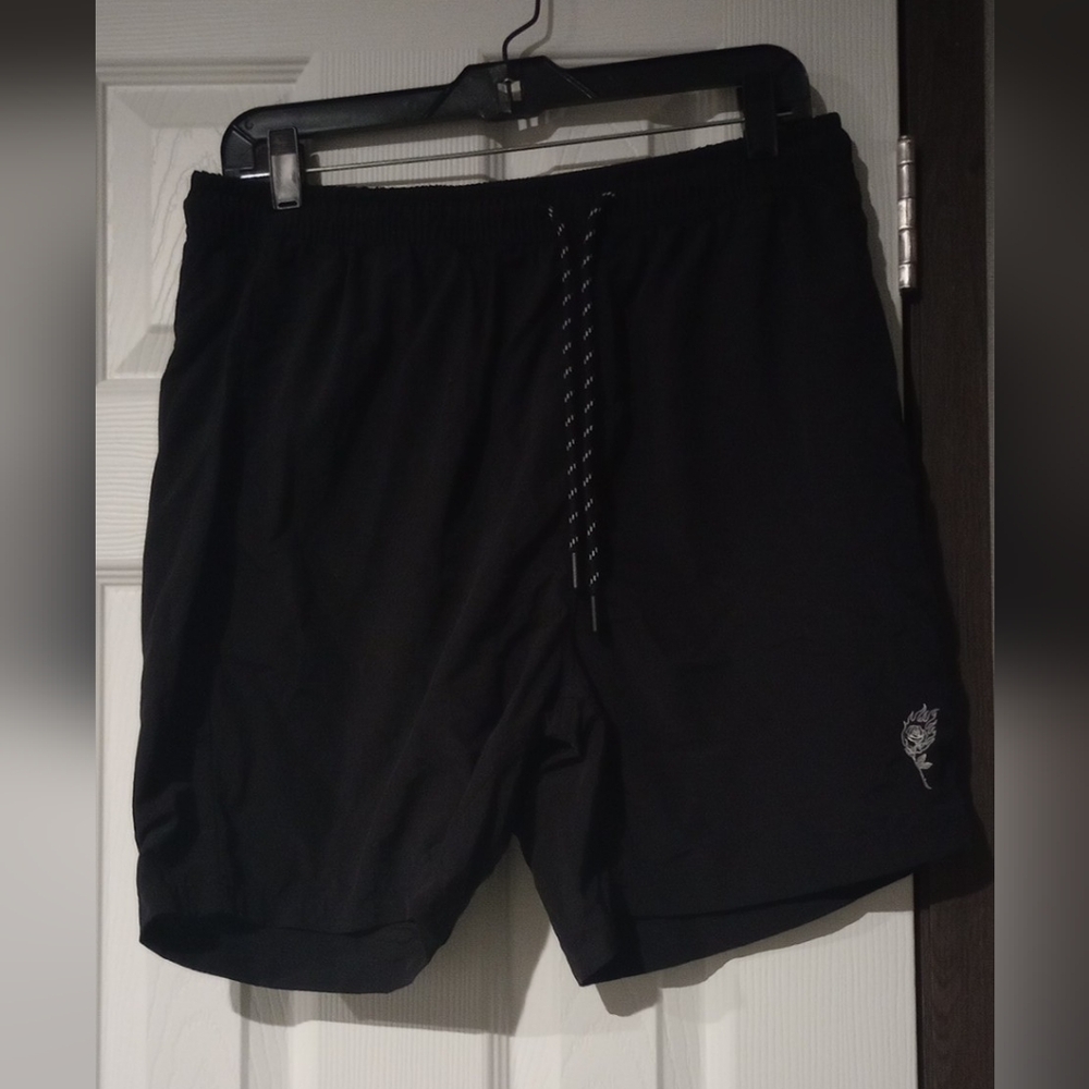 Black Rue 21 sportswear shorts with white rose design #sportswear #rue21 #shorts
